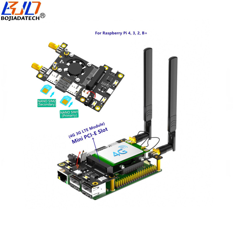 4G 3G LTE GSM Module Modem Mini PCI-E MPCIe Wireless Adapter Card 2 Nano SIM Slot Dual Antennas For Raspberry Pi 4 3 2 B+