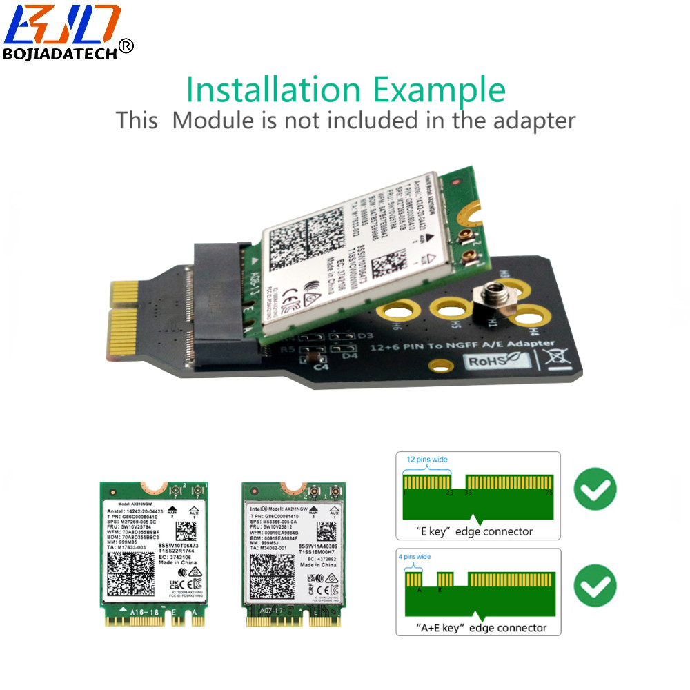 12+6PIN to M.2 NGFF Key E A+E Wireless Adapter Card For AX 200 AX210 AX 210 Module Replacing BCM94360CS2 / BCM943224PCIEBT2 Card