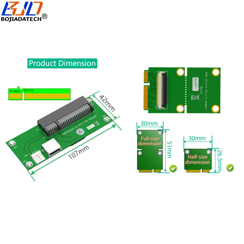 PCI-E 8X Slot & USB2.0 Connector To Mini PCI-E MPCIe Adapter Riser Card Magnetic Pad With High Speed FPC Cable