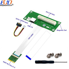 Vertical PCI-E 8X Slot &amp; USB2.0 Connector To NGFF M.2 Key A+E Adapter Riser Card Magnetic Pad With High Speed FPC Cable