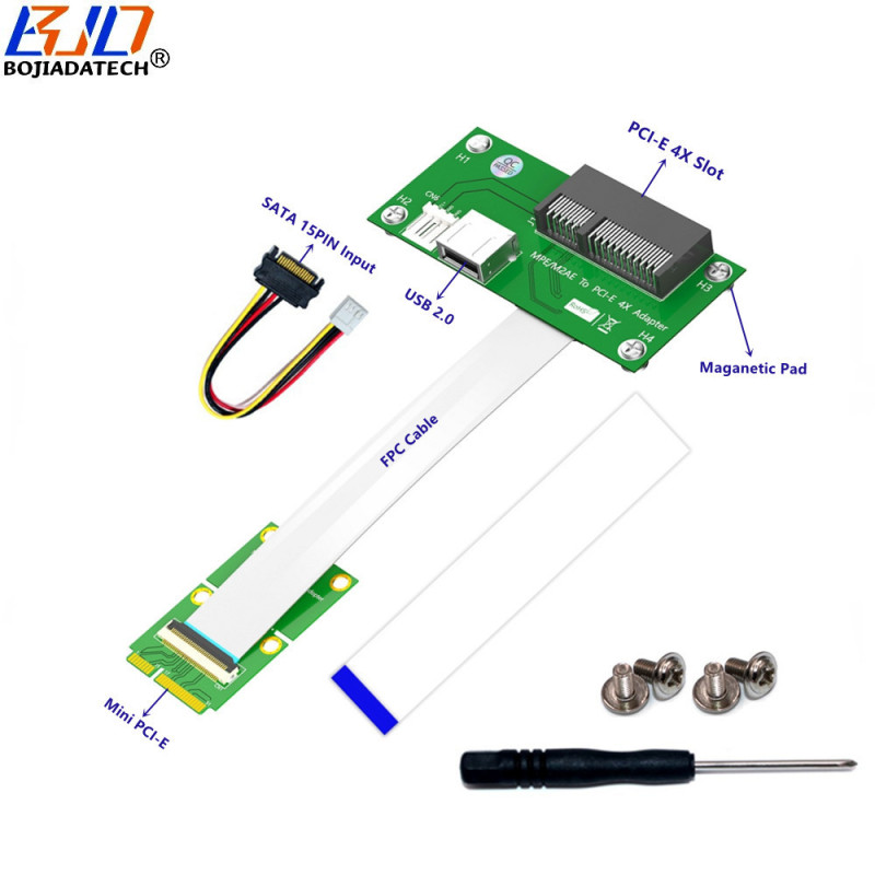 PCI-E 4X Slot & USB 2.0 Connector To Mini PCI-E MPCIe Adapter Riser Card + Magnetic Pad With High Speed FPC Cable