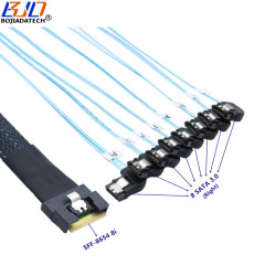 Slim SAS4.0 SFF-8654 8i 74Pin To 8 SATA 3.0 Connector Right Angle Server Hard Disk Drive Splitter Data Cable 12Gbps 0.5M 0.8M