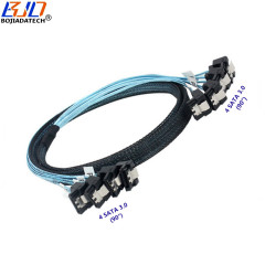 Computer Motherboard Mini SAS 4 Sata 3.0 Connector To 4 Sata3 7Pin Dual Right Angle Hard Disk Drive Data Extension Cable 0.5M