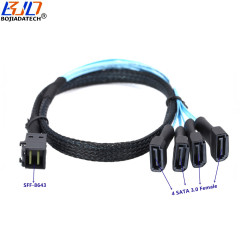Mini Sas SFF-8643 Host 1 to 4 SATA 3.0 Female Connector Server Hard Disk Drive Data Extension Cable 6Gbps 0.5M 1M