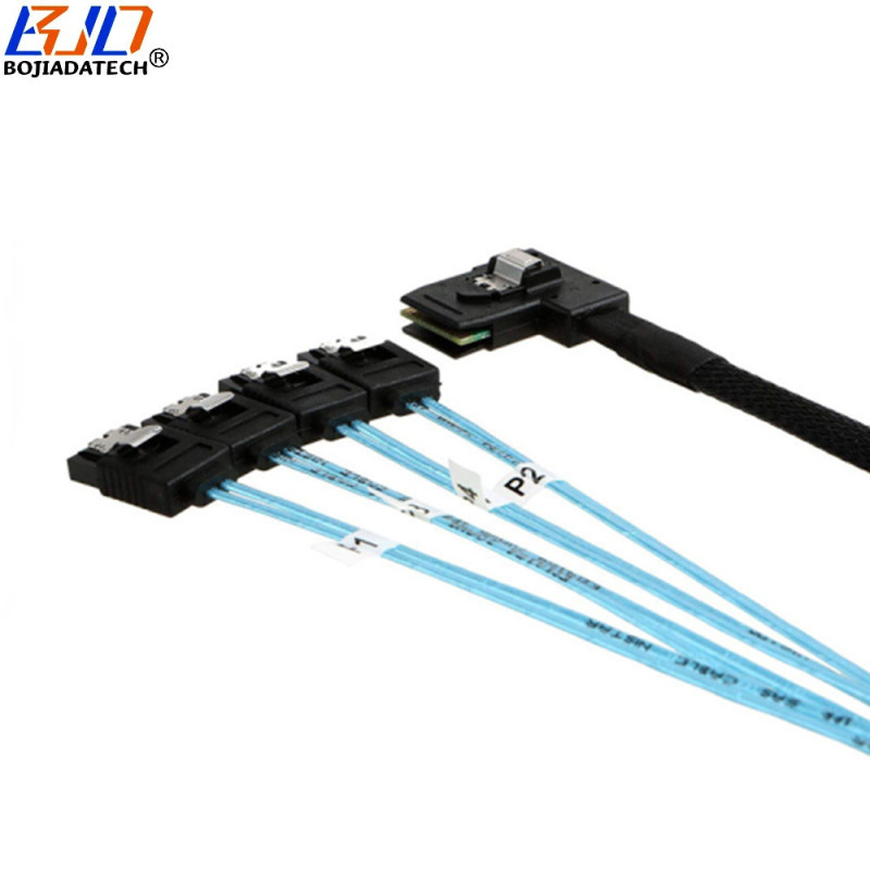 Mini SAS SFF-8087 36Pin Right Angle Host 1 to 4 SATA 3.0 Connector Target Hard Disk Data Extension Cable 6Gbps 50CM 100CM