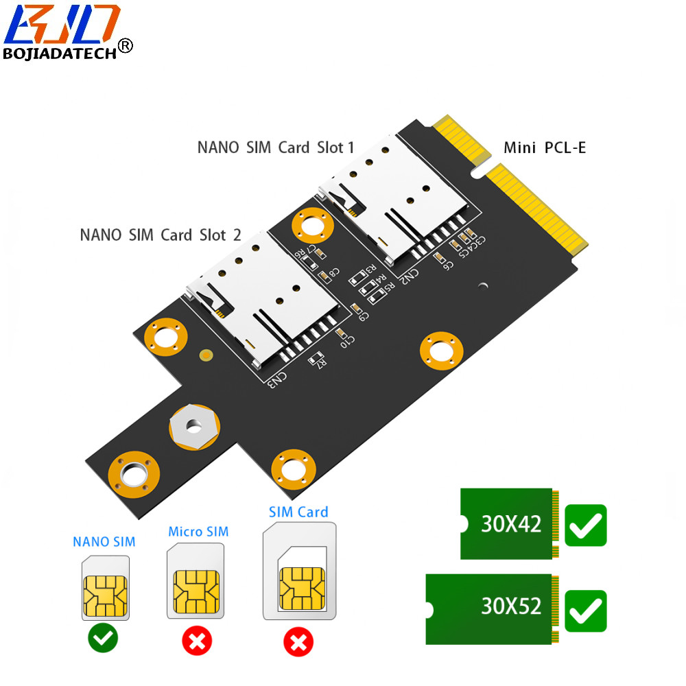 Mini PCI-E MPCIe Interface to NGFF M.2 B-Key Wireless Adapter Card 2 Nano SIM Slot for 5G 4G LTE GSM Modem Module