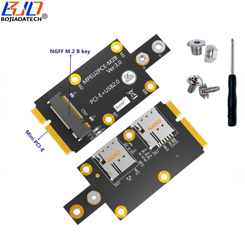 Mini PCI-E MPCIe Interface to NGFF M.2 B-Key Wireless Adapter Card 2 Nano SIM Slot for 5G 4G LTE GSM Modem Module