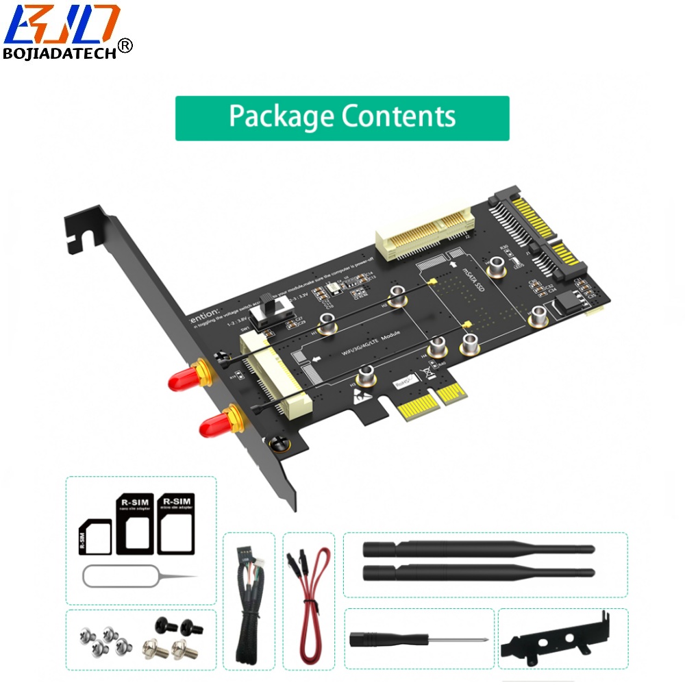 PCI-E 1X To Mini PCIe MPCIe & MSATA Slot Adapter Converter Card 1 SIM Holder 2 Antenna For WiFi Module 3G 4G LTE Modem Msata SSD