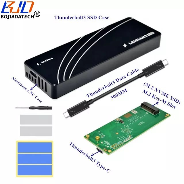 Thunderbolt 3 40Gbps USB 3.1 Type C to M.2 NGFF M Key PCIE 3.0 GEN3 NVME SSD Adapter with External Enclosure HDD Case