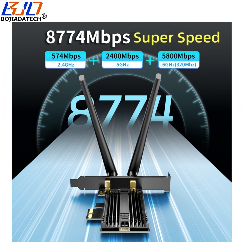 8774Mbps WIFI 7 BT5.4 MU-MIMO PCI-E 1X Wireless Network Card Dual Antennas BE200 2.4Ghz 5Ghz 6GHz 802.11ax 802.11ac
