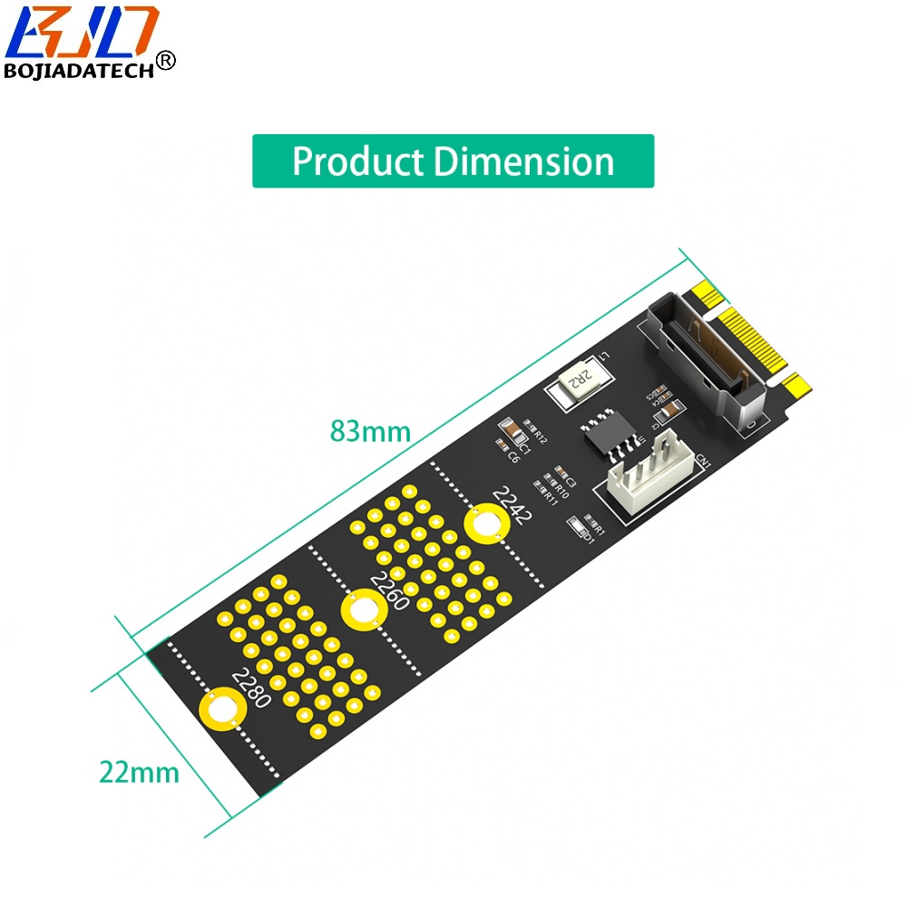 NGFF M.2 Key B+M Key-B Interface to SATA 3.0 22PIN Connector Adapter Riser Card With SATA Power Cable For 2.5" Hard Disk HDD