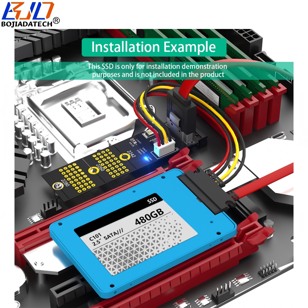 NGFF M.2 Key B+M Key-B Interface to SATA 3.0 22PIN Connector Adapter Riser Card With SATA Power Cable For 2.5" Hard Disk HDD