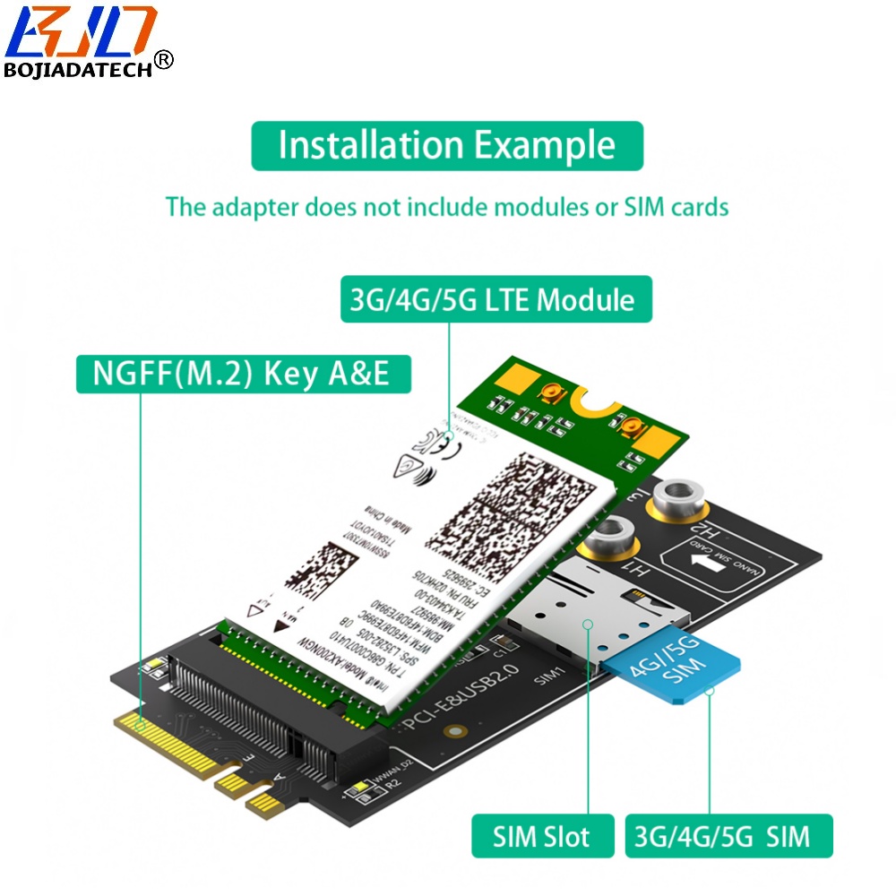 NGFF M.2 Key A+E Interface To M2 Key-B Wireless Adapter With 1 NANO SIM Card Slot For 3G 4G GSM LTE WWAN Modem 5G Module