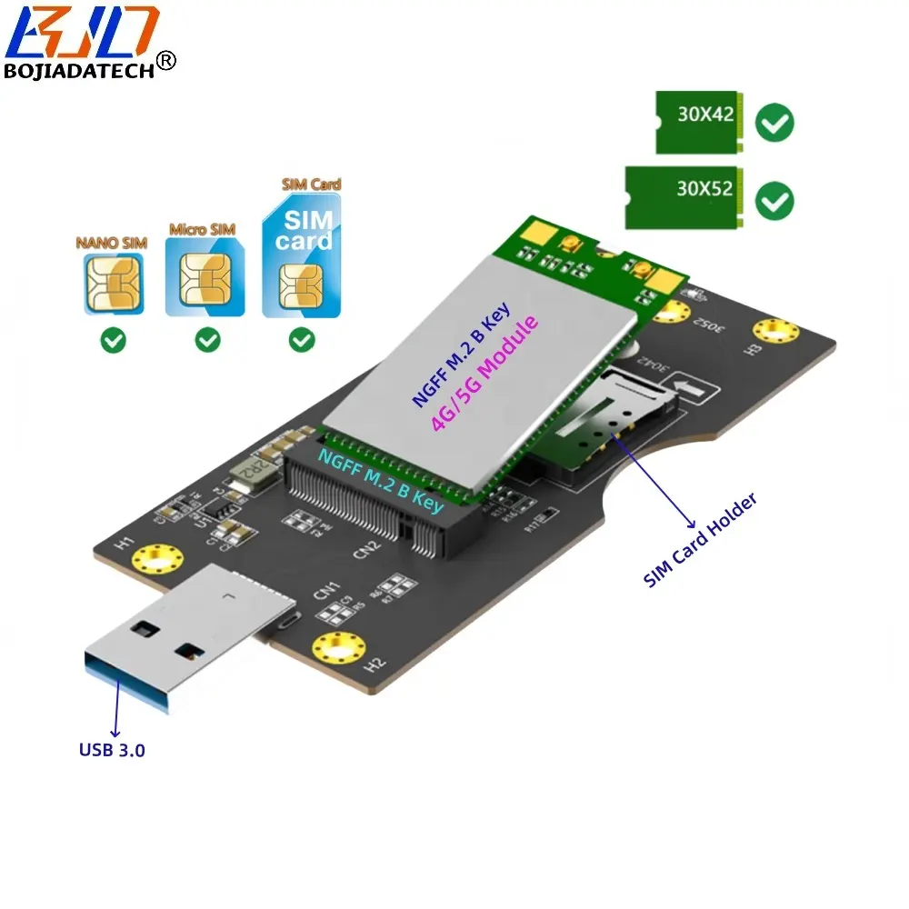 NGFF M.2 Key-B Slot USB 3.0 Adapter Converter Card with Standard SIM Slot For 5G 4G LTE GSM Module Modem