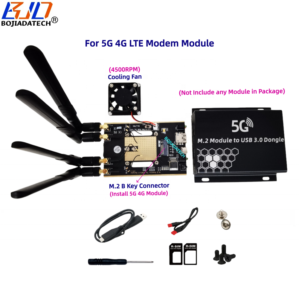 USB 3.0 Type-A to NGFF M.2 Key B Adapter 1 SIM Card Slot With 4 Antennas Fan & Protective Case for 5G 4G LTE Module Modem