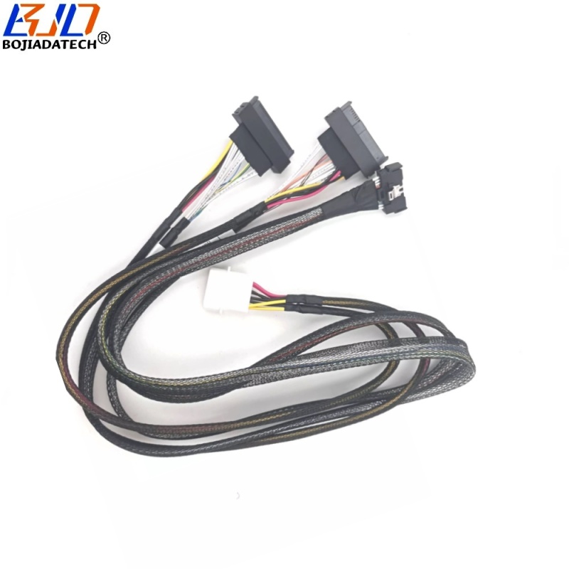 PCI-E 5.0 MCIO 8x 8i 74PIN Host to 2 * SFF-8639 U.2 Molex 4PIN Power Data Extension Cable 0.5M 0.8M for U2 NVME SSD