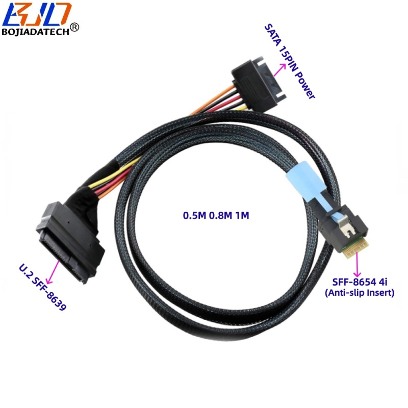 Factory Wholesale Anti-slip Insert Slimline SFF-8654 4i to SFF-8639 U.2 Data Extension Cable 0.5M 0.8M 1M for U2 NVME SSD