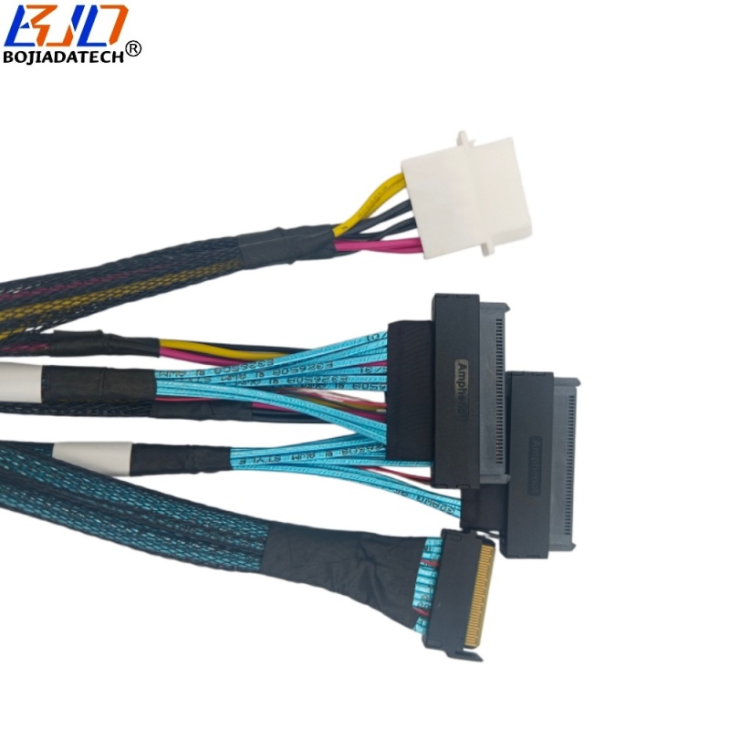 PCI-E 5.0 MCIO 8x 8i 74PIN Host to 2 * SFF-8639 U.2 Molex 4PIN Power Data Extension Cable 0.5M 0.8M for U2 NVME SSD