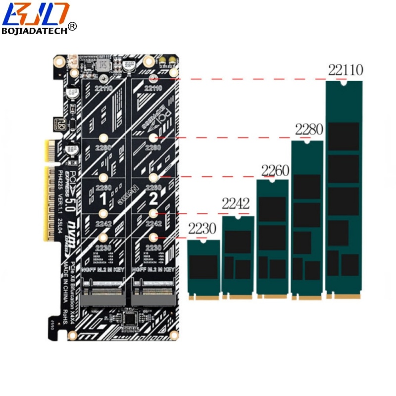 PCI Express GEN5 PCI-E 5.0 8X to Dual 2 NGFF M.2 M-Key Adapter Converter Card for 2280 22110 M2 NVME SSD