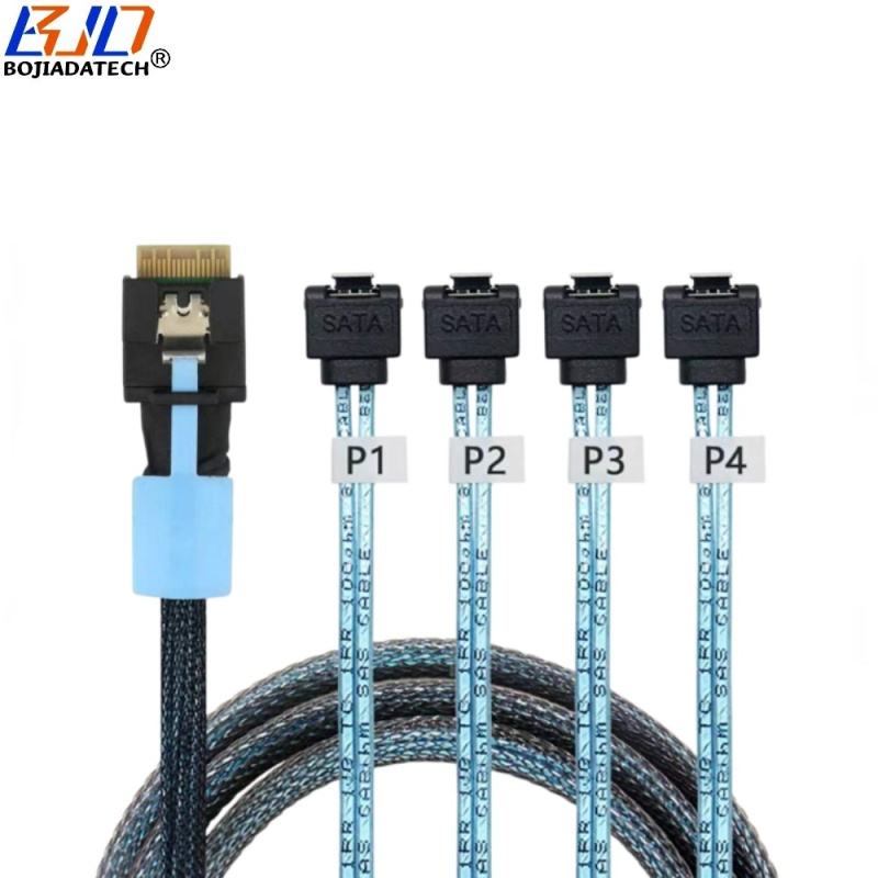 Factory Direct Sale Slimline SFF-8654 4i to 4 * 90 Degree SATA 3.0 7PIN Hard Disk Drive HDD Data Extension Cable 50CM 100CM