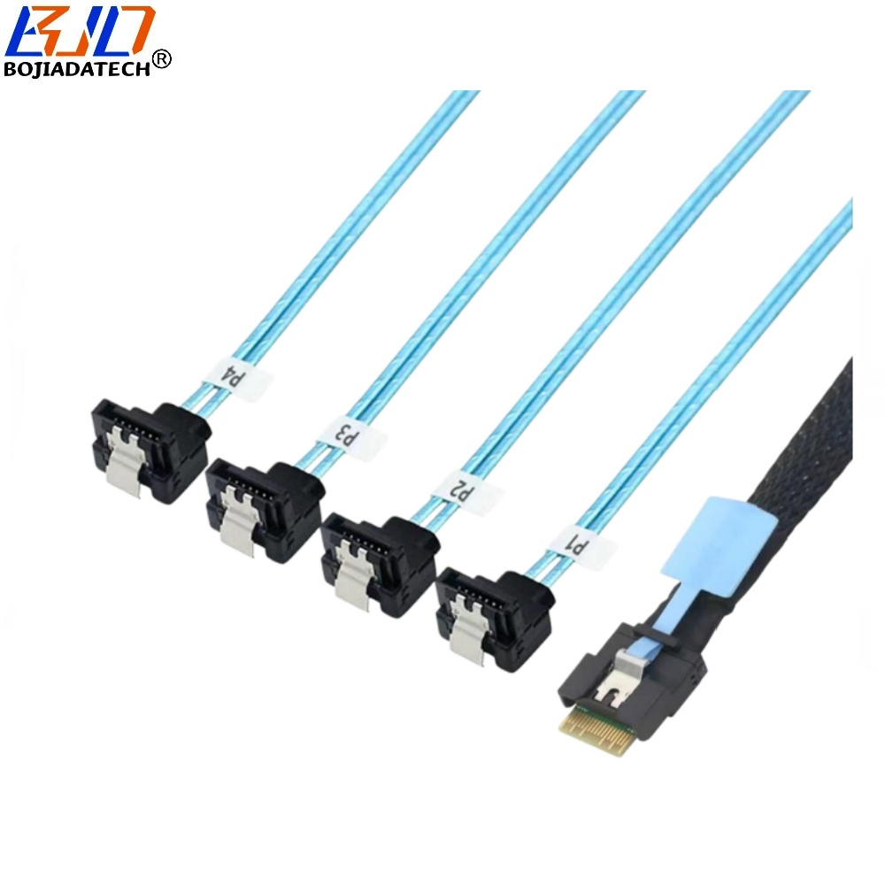 Factory Direct Sale Slimline SFF-8654 4i to 4 * 90 Degree SATA 3.0 7PIN Hard Disk Drive HDD Data Extension Cable 50CM 100CM