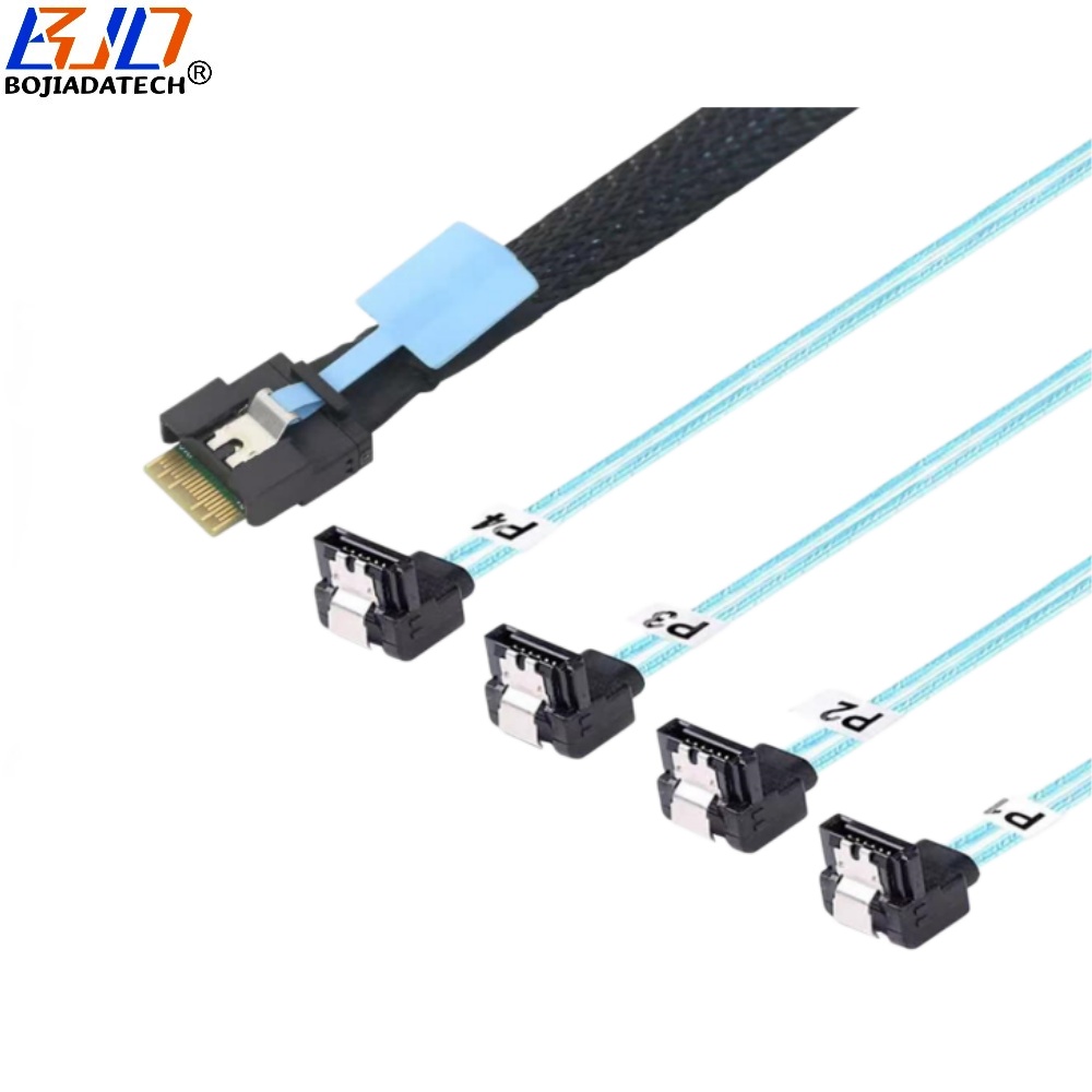 Factory Direct Sale Slimline SFF-8654 4i to 4 * 90 Degree SATA 3.0 7PIN Hard Disk Drive HDD Data Extension Cable 50CM 100CM