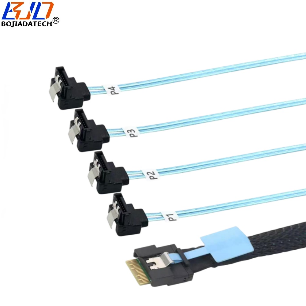 Factory Direct Sale Slimline SFF-8654 4i to 4 * 90 Degree SATA 3.0 7PIN Hard Disk Drive HDD Data Extension Cable 50CM 100CM