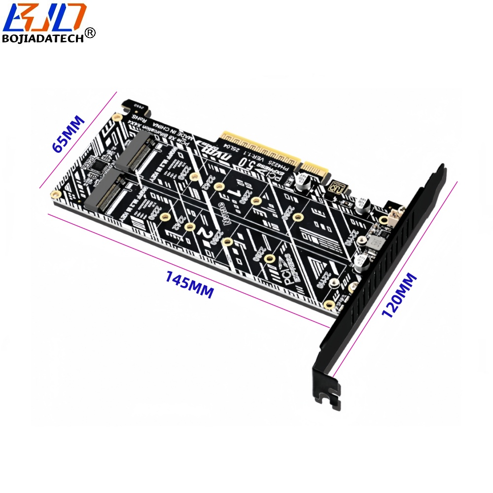 PCI Express GEN5 PCI-E 5.0 8X to Dual 2 NGFF M.2 M-Key Adapter Converter Card for 2280 22110 M2 NVME SSD