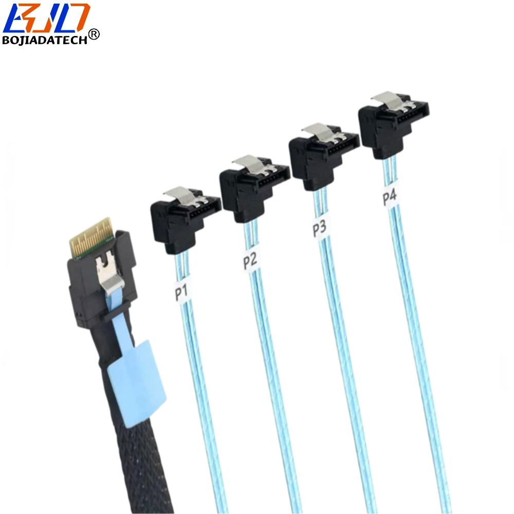 Factory Direct Sale Slimline SFF-8654 4i to 4 * 90 Degree SATA 3.0 7PIN Hard Disk Drive HDD Data Extension Cable 50CM 100CM