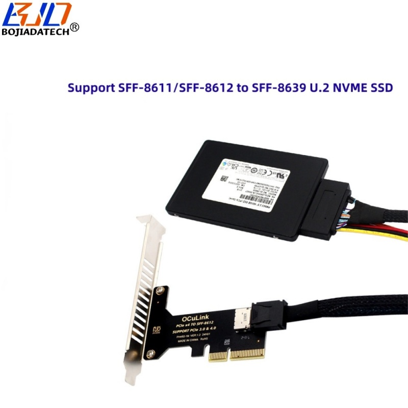 Oculink SFF-8612 SFF-8611 Connector to PCI Express 4X PCI-E 4.0 X4 Adapter Riser Card for U2 NVME SSD