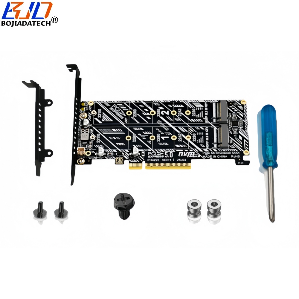 PCI Express GEN5 PCI-E 5.0 8X to Dual 2 NGFF M.2 M-Key Adapter Converter Card for 2280 22110 M2 NVME SSD