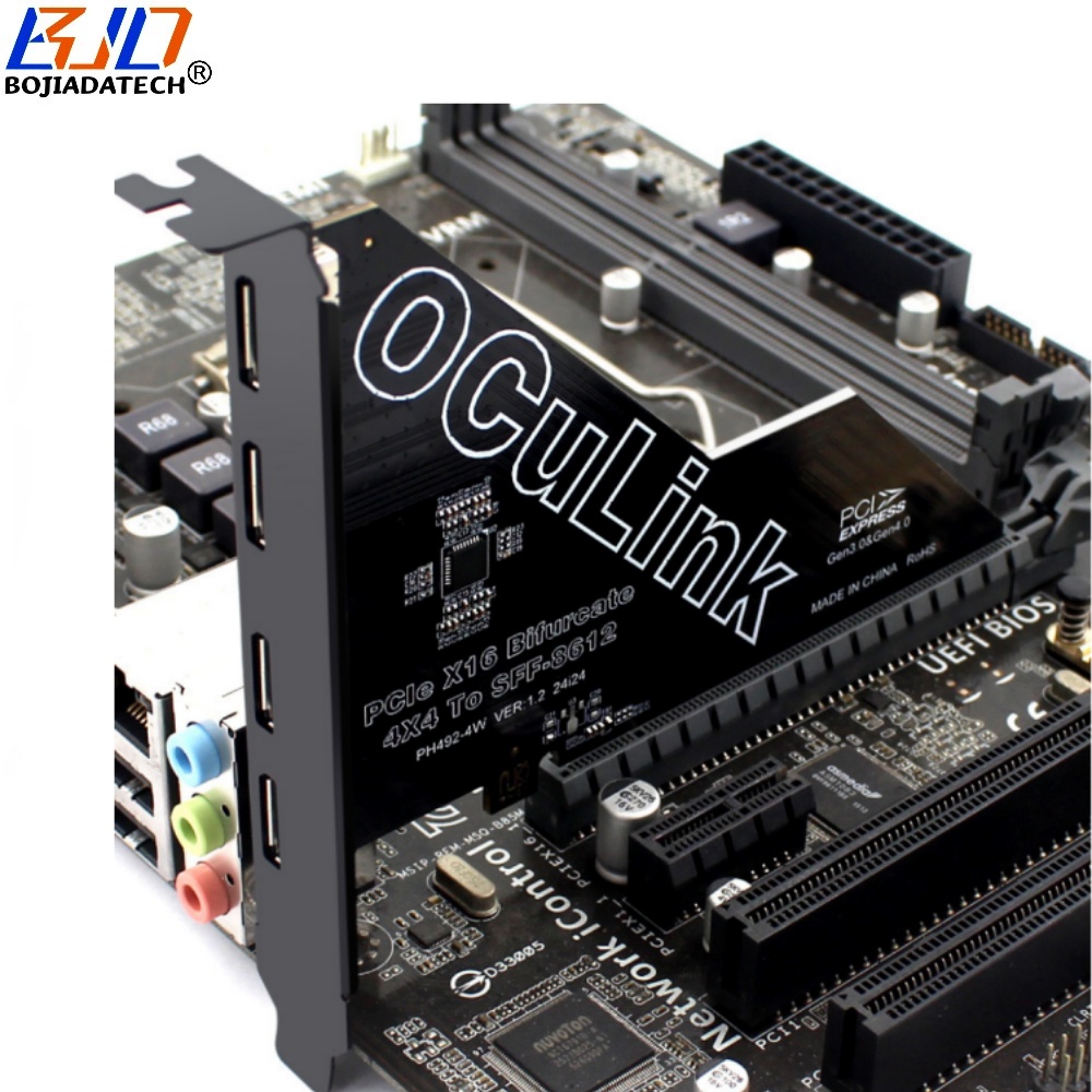 PCI-E 4.0 16X to 4 * Oculink SFF-8611 SFF-8612 Adapter Converter Card for U2 NVME SSD MB Support PCIe X4X4X4X4 Bifurcation