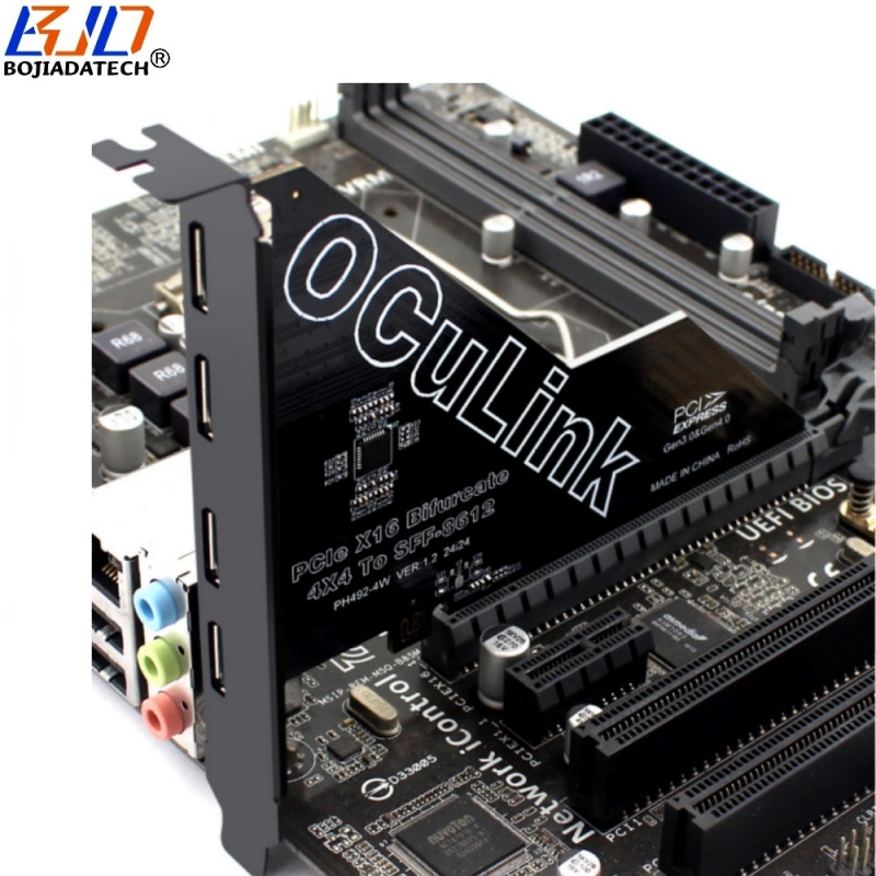 PCI-E 4.0 16X to 4 * Oculink SFF-8611 SFF-8612 Adapter Converter Card for U2 NVME SSD MB Support PCIe X4X4X4X4 Bifurcation