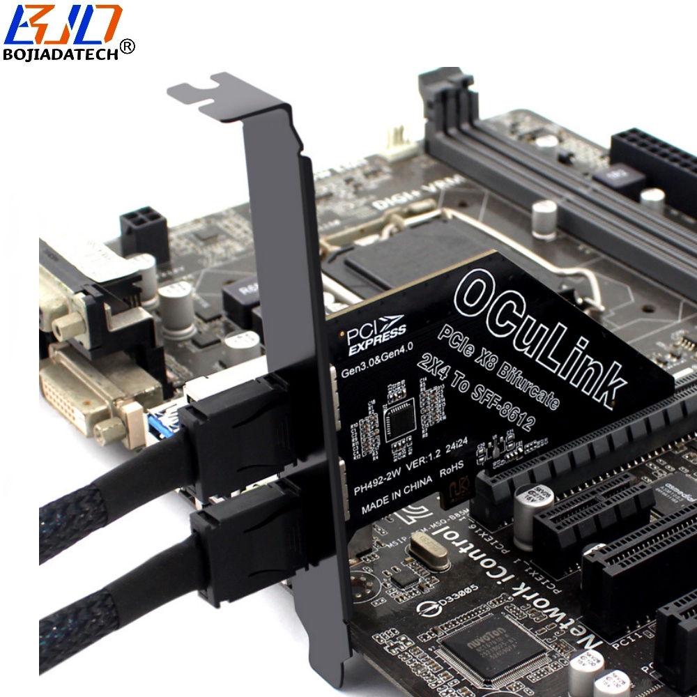 PCI-E 4.0 8X to 2 * Oculink SFF-8611 SFF-8612 Expansion Riser Card MB Support PCIe x4x4 Bifurcation