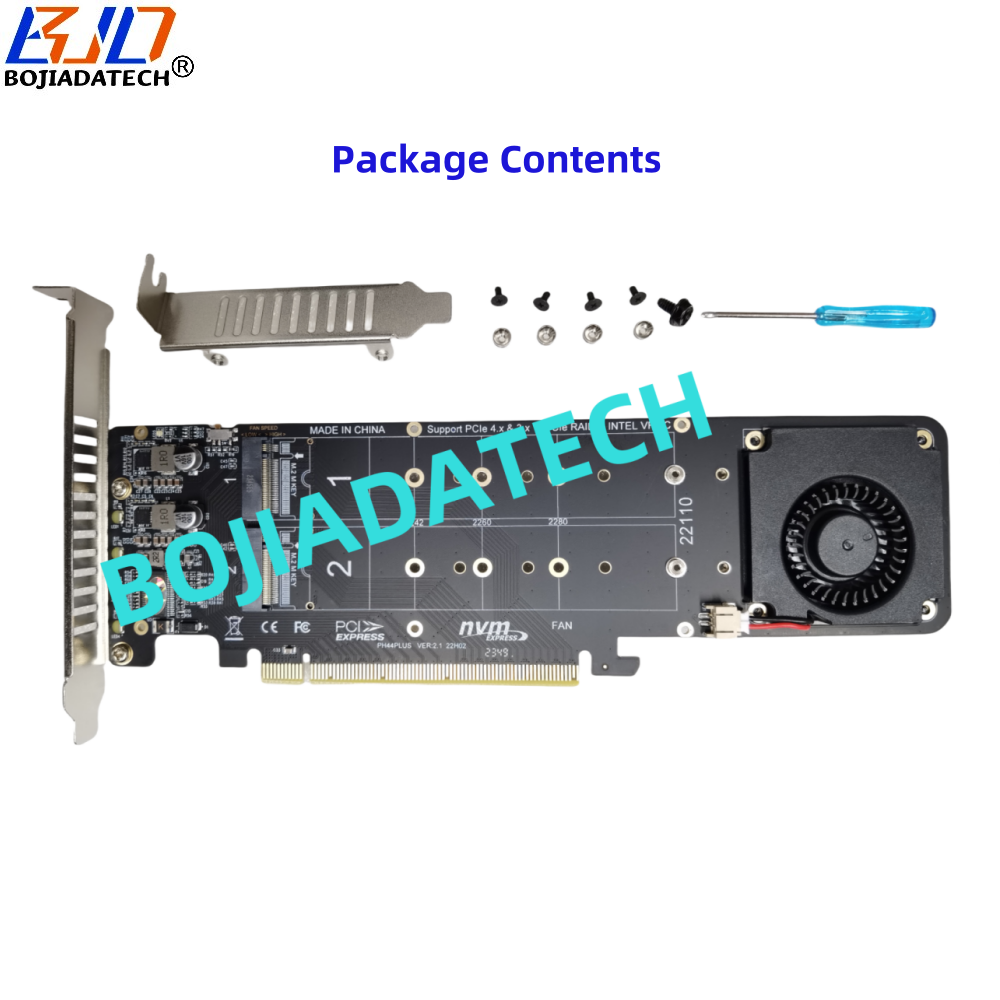 PCI-E 4.0 16X to 4 * M.2 NGFF NVMe M-Key SSD Adapter Card with Fan Motherboard Support PCIe x4x4x4x4 Bifurcation