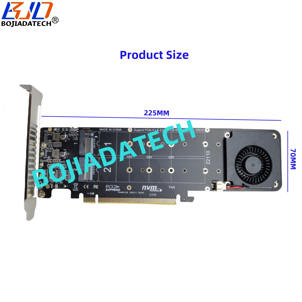 PCI-E 4.0 16X to 4 * M.2 NGFF NVMe M-Key SSD Adapter Card with Fan Motherboard Support PCIe x4x4x4x4 Bifurcation