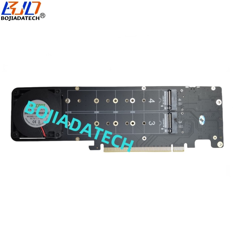 PCI-E 4.0 16X to 4 * M.2 NGFF NVMe M-Key SSD Adapter Card with Fan Motherboard Support PCIe x4x4x4x4 Bifurcation