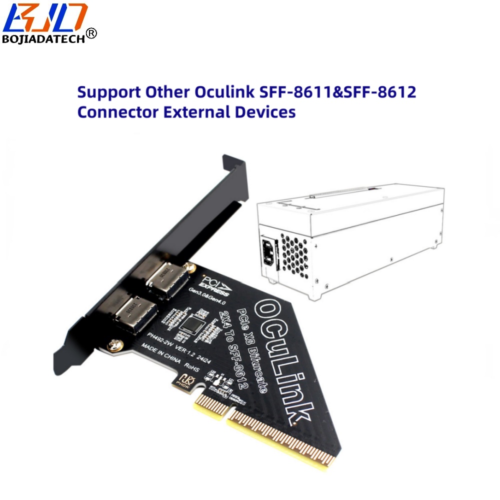 PCI-E 4.0 8X to 2 * Oculink SFF-8611 SFF-8612 Expansion Riser Card MB Support PCIe x4x4 Bifurcation
