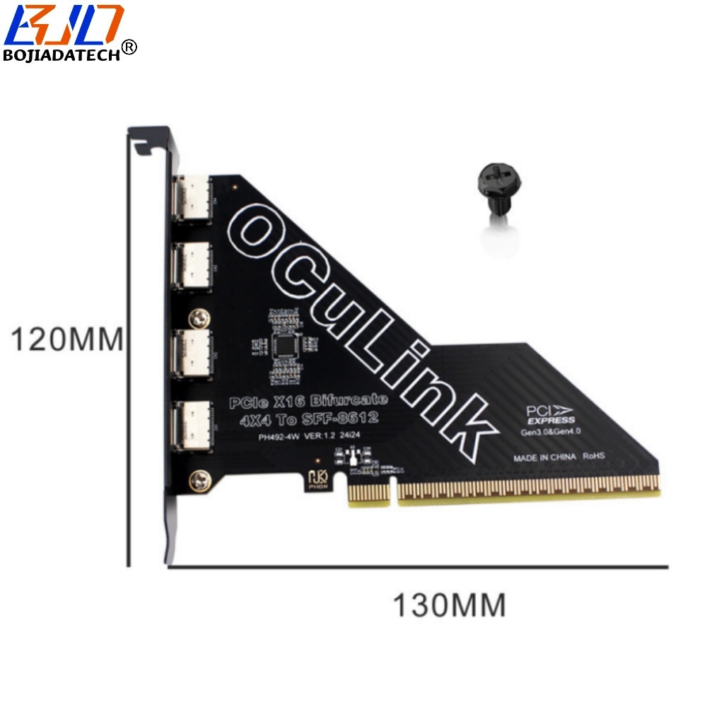 PCI-E 4.0 16X to 4 * Oculink SFF-8611 SFF-8612 Adapter Converter Card for U2 NVME SSD MB Support PCIe X4X4X4X4 Bifurcation