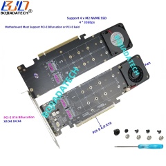 PCI-E 4.0 16X to 4 * M.2 NGFF NVMe M-Key SSD Adapter Card with Fan Motherboard Support PCIe x4x4x4x4 Bifurcation