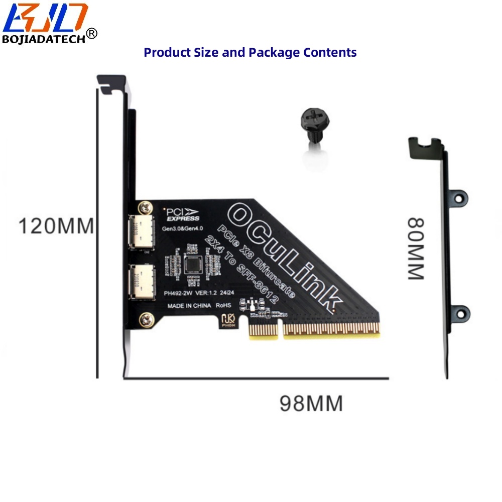 PCI-E 4.0 8X to 2 * Oculink SFF-8611 SFF-8612 Expansion Riser Card MB Support PCIe x4x4 Bifurcation