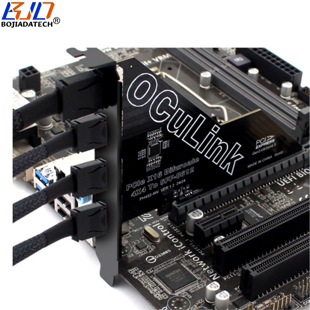 PCI-E 4.0 16X to 4 * Oculink SFF-8611 SFF-8612 Adapter Converter Card for U2 NVME SSD MB Support PCIe X4X4X4X4 Bifurcation