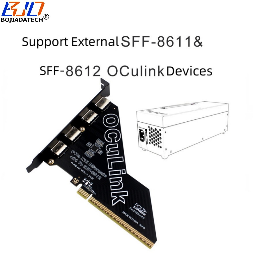 PCI-E 4.0 16X to 4 * Oculink SFF-8611 SFF-8612 Adapter Converter Card for U2 NVME SSD MB Support PCIe X4X4X4X4 Bifurcation