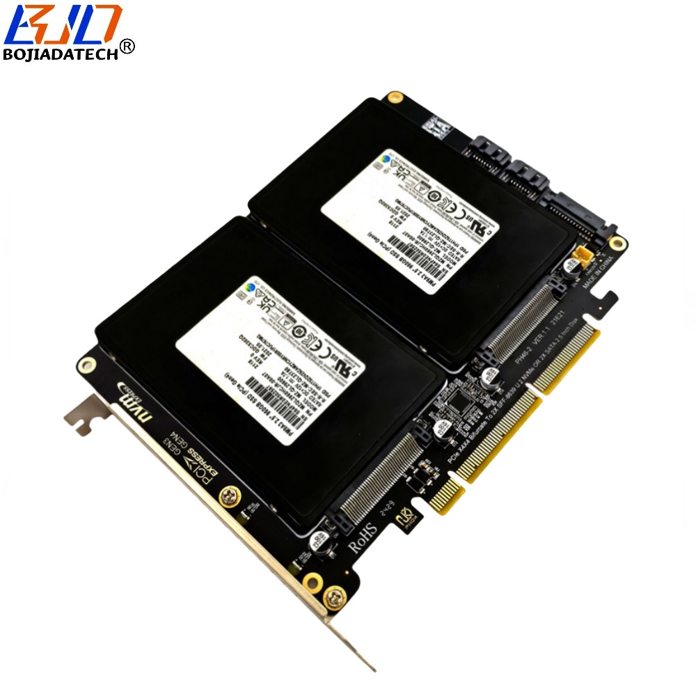 PCI-E 4.0 16X 8X to 2 * U.2 SFF-8639 Adapter Expansion Card for U2 NVME & 2.5" SATA SSD MB Supports PCIe X4X4 Bifurcation