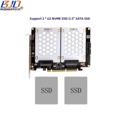 PCI-E 4.0 16X 8X to 2 * U.2 SFF-8639 Adapter Expansion Card for U2 NVME & 2.5" SATA SSD MB Supports PCIe X4X4 Bifurcation