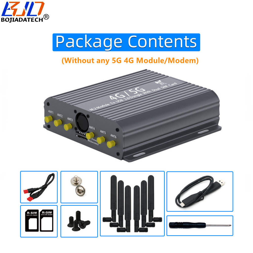 USB 3.0 Type-A To M.2 Key-B Wireless Adapter 2 SIM Card Slot 6 Antennas Protective Case With 2 Fans for 5G 4G LTE Module Modem