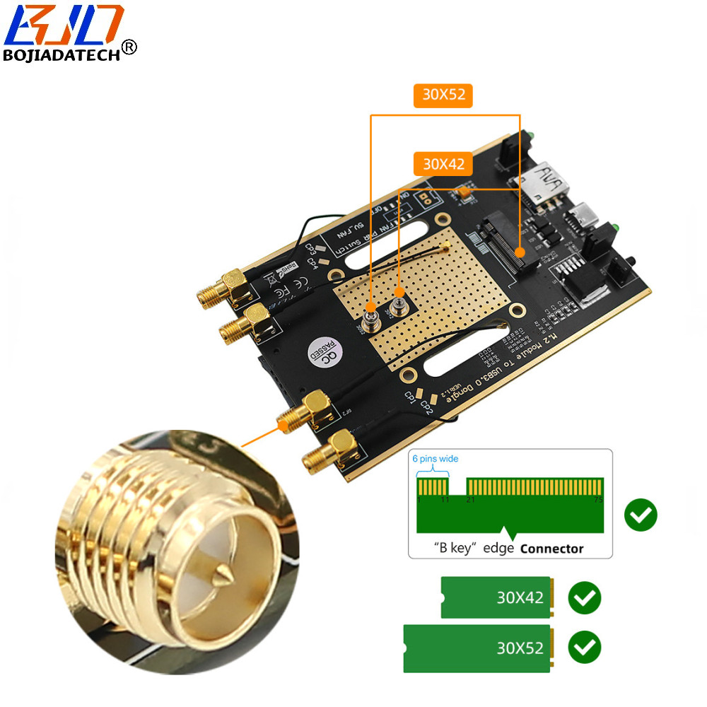 USB 3.0 Type-A to NGFF M.2 Key-B Wireless Adapter 1 SIM Card Slot 4 Antennas Fan Protective Case for 5G 4G LTE Module Modem