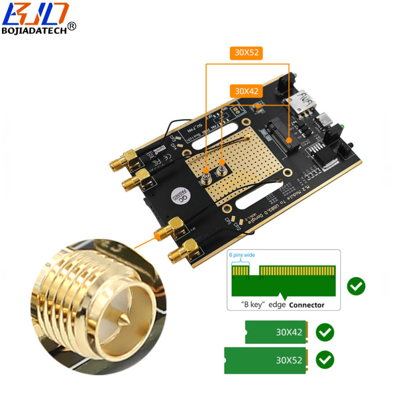 USB 3.0 Type-A to NGFF M.2 Key-B Wireless Adapter 1 SIM Card Slot 4 Antennas Fan Protective Case for 5G 4G LTE Module Modem