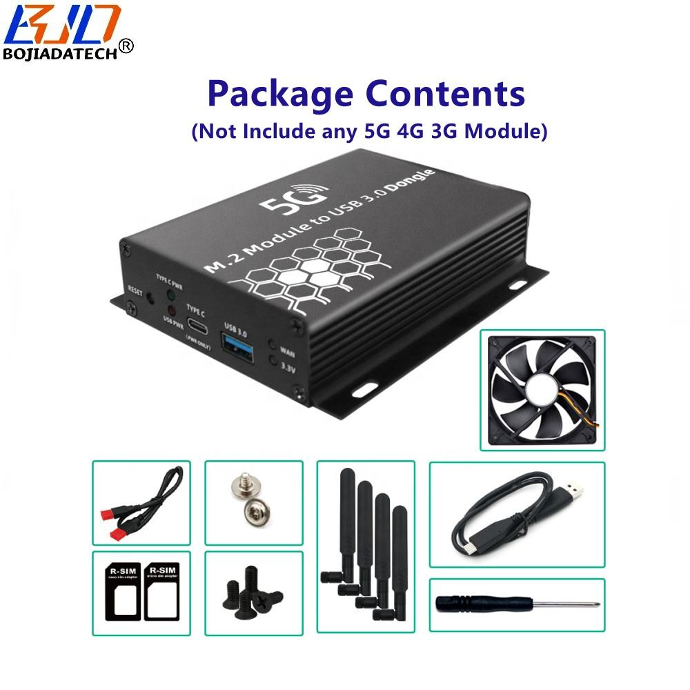 USB 3.0 Type-A to NGFF M.2 Key-B Wireless Adapter 1 SIM Card Slot 4 Antennas Fan Protective Case for 5G 4G LTE Module Modem