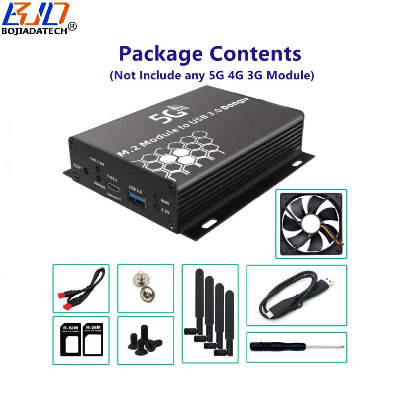 USB 3.0 Type-A to NGFF M.2 Key-B Wireless Adapter 1 SIM Card Slot 4 Antennas Fan Protective Case for 5G 4G LTE Module Modem